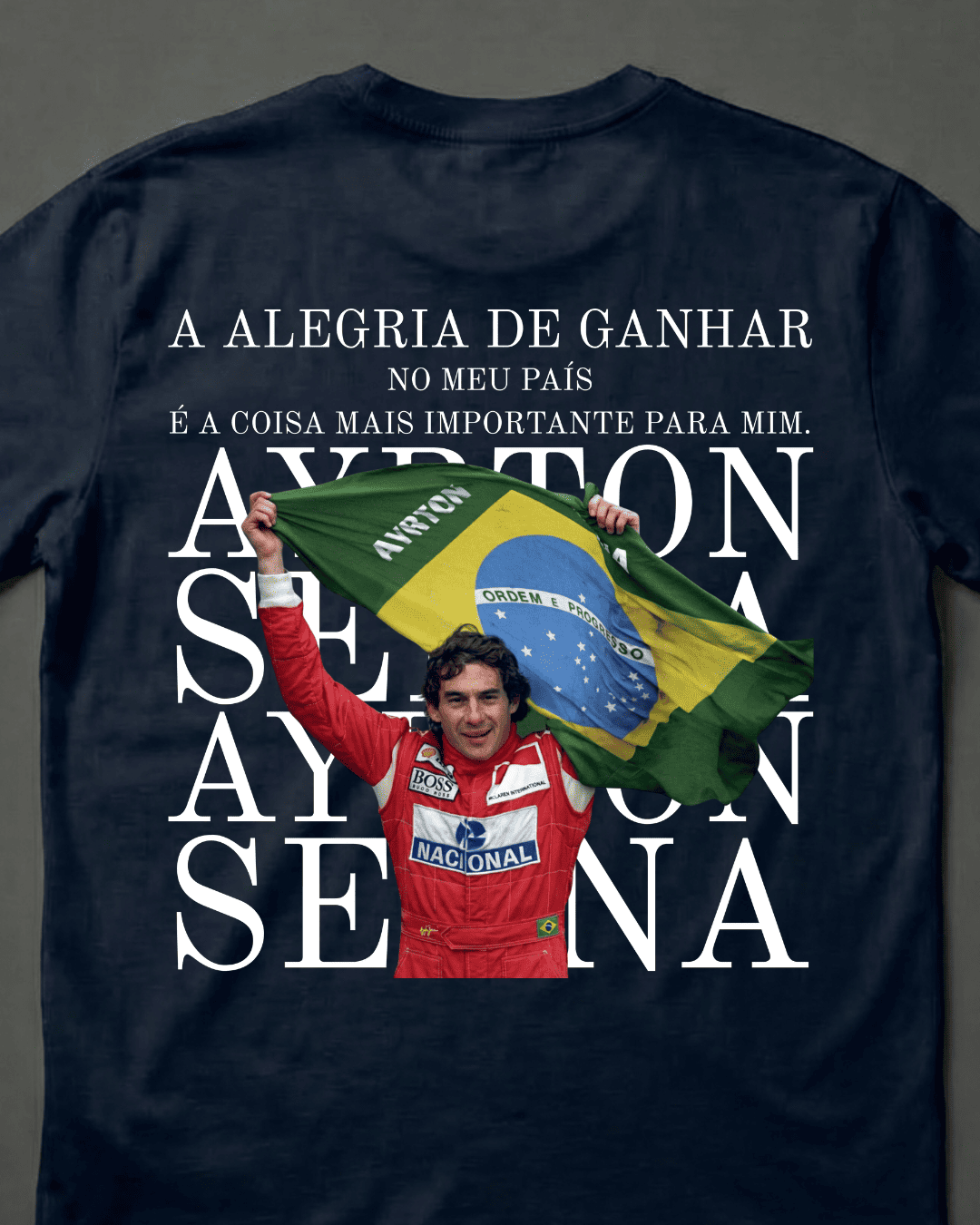 Camiseta Unissex Ayrton Senna - Alegria de ganhar pelo meu País