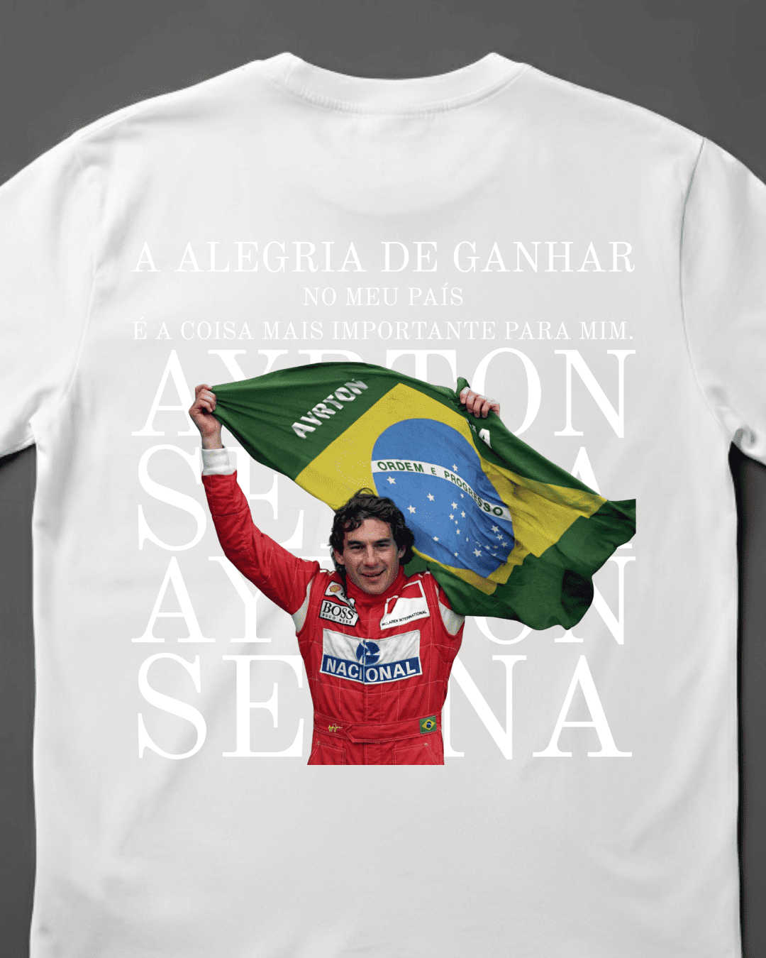 Camiseta Unissex Ayrton Senna - Alegria de ganhar pelo meu País