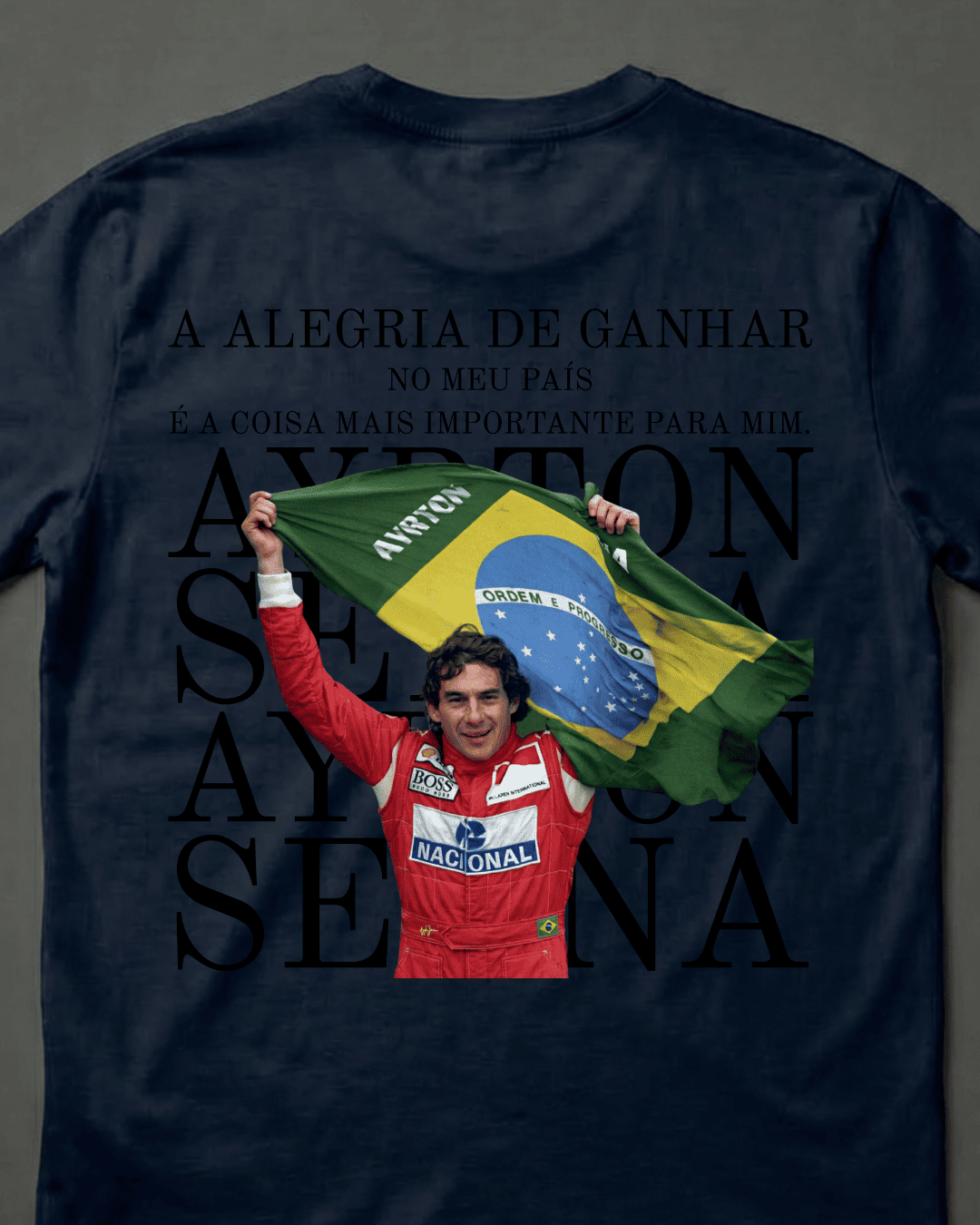 Camiseta Unissex Ayrton Senna - Alegria de ganhar pelo meu País EP