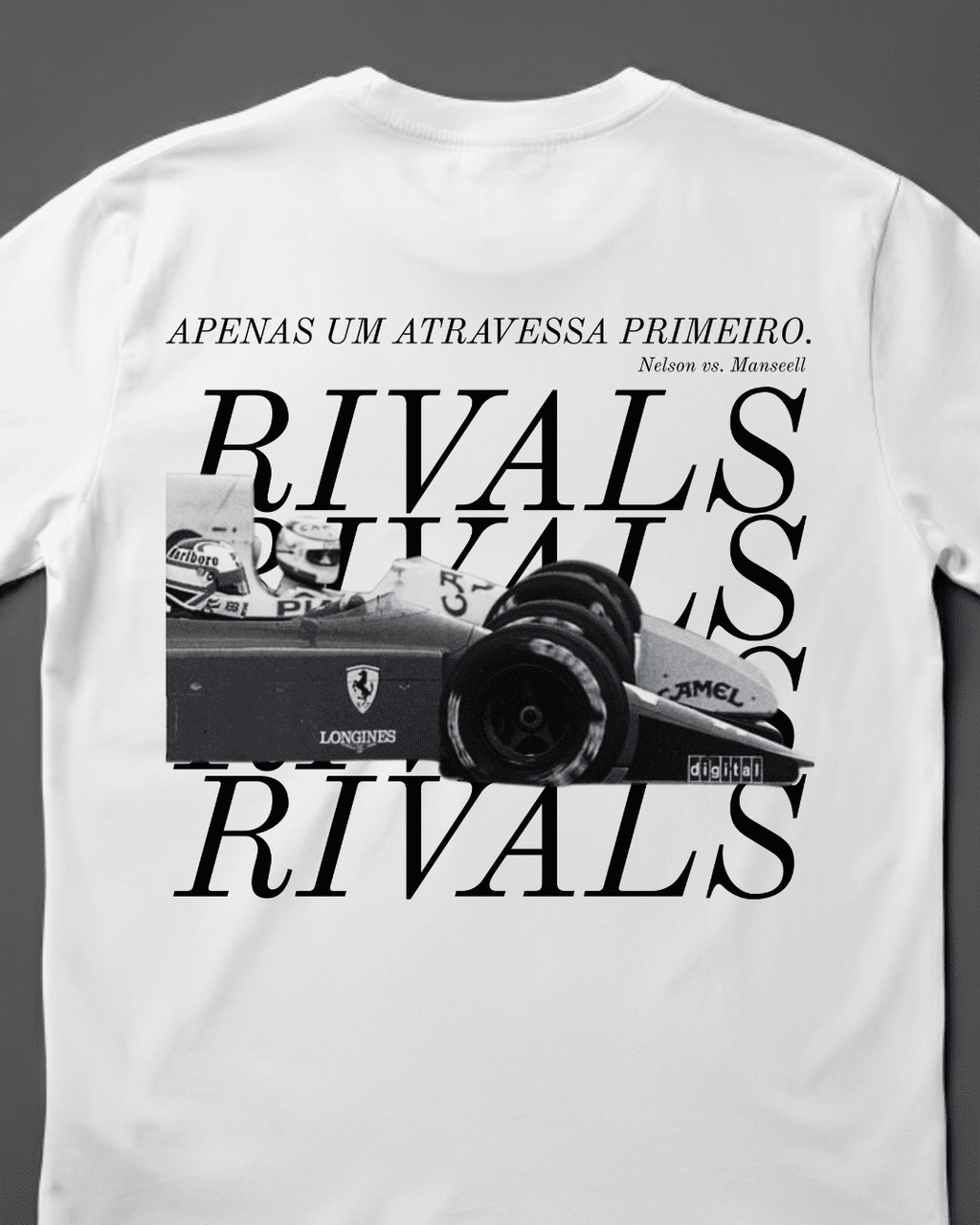 Camiseta Unissex Mansell vs Piquet - Apenas um atravessa primeiro EB