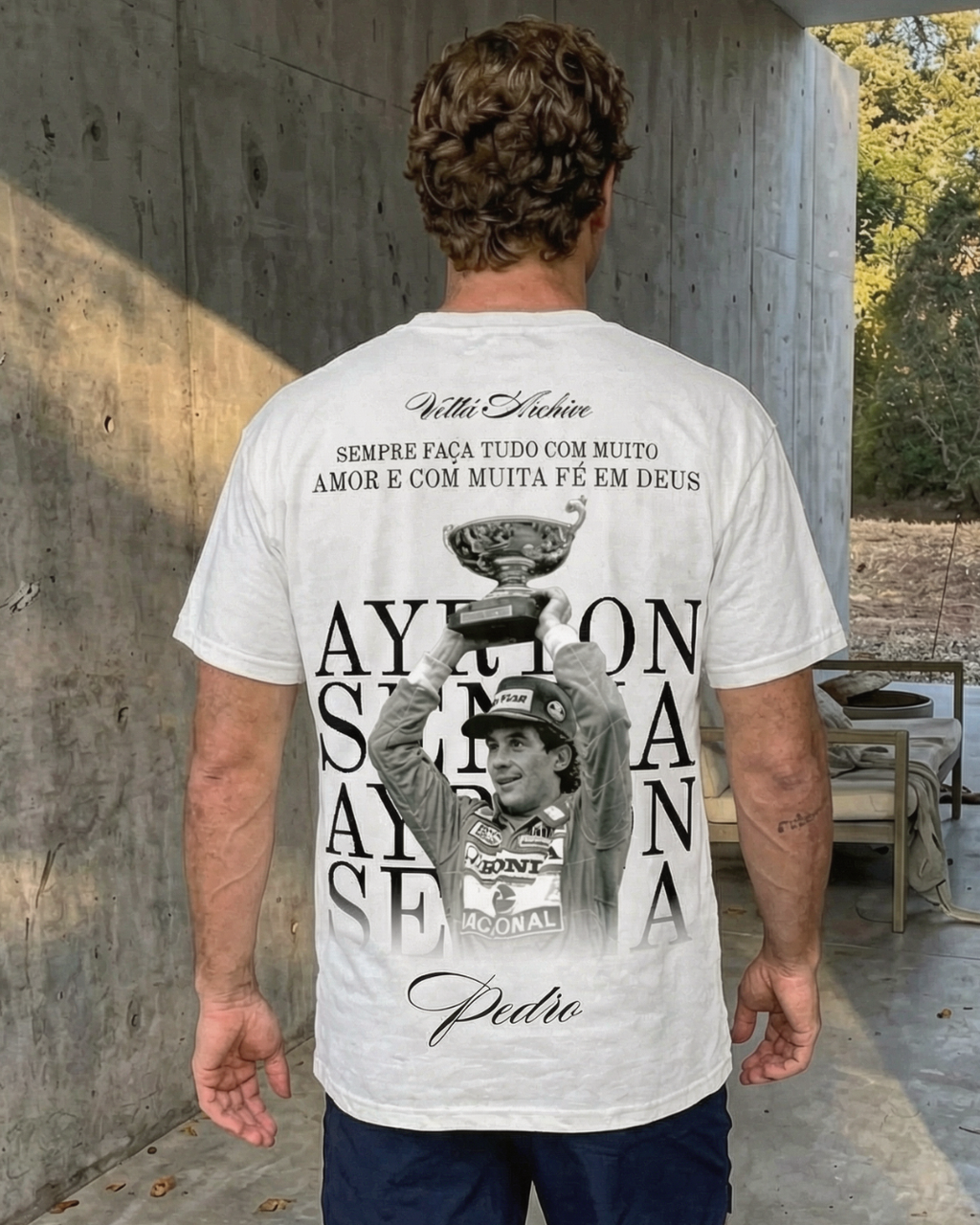 Camiseta Tradicional Ayrton Senna - Muita fé em Deus