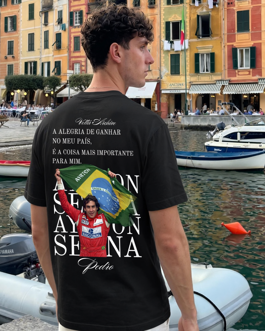 Camiseta Tradicional Ayrton Senna - Alegria de ganhar pelo meu País