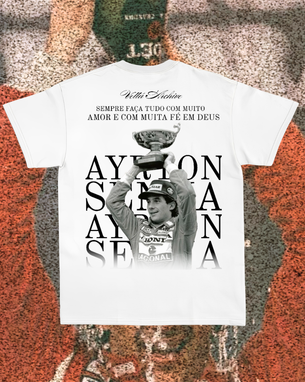 Camiseta Tradicional Ayrton Senna - Muita fé em Deus