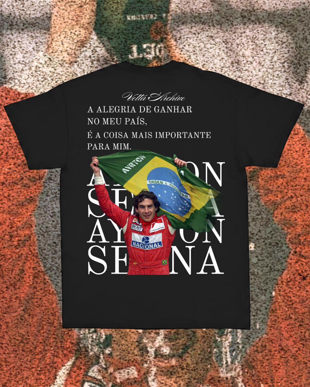 Camiseta Tradicional Ayrton Senna - Alegria de ganhar pelo meu País