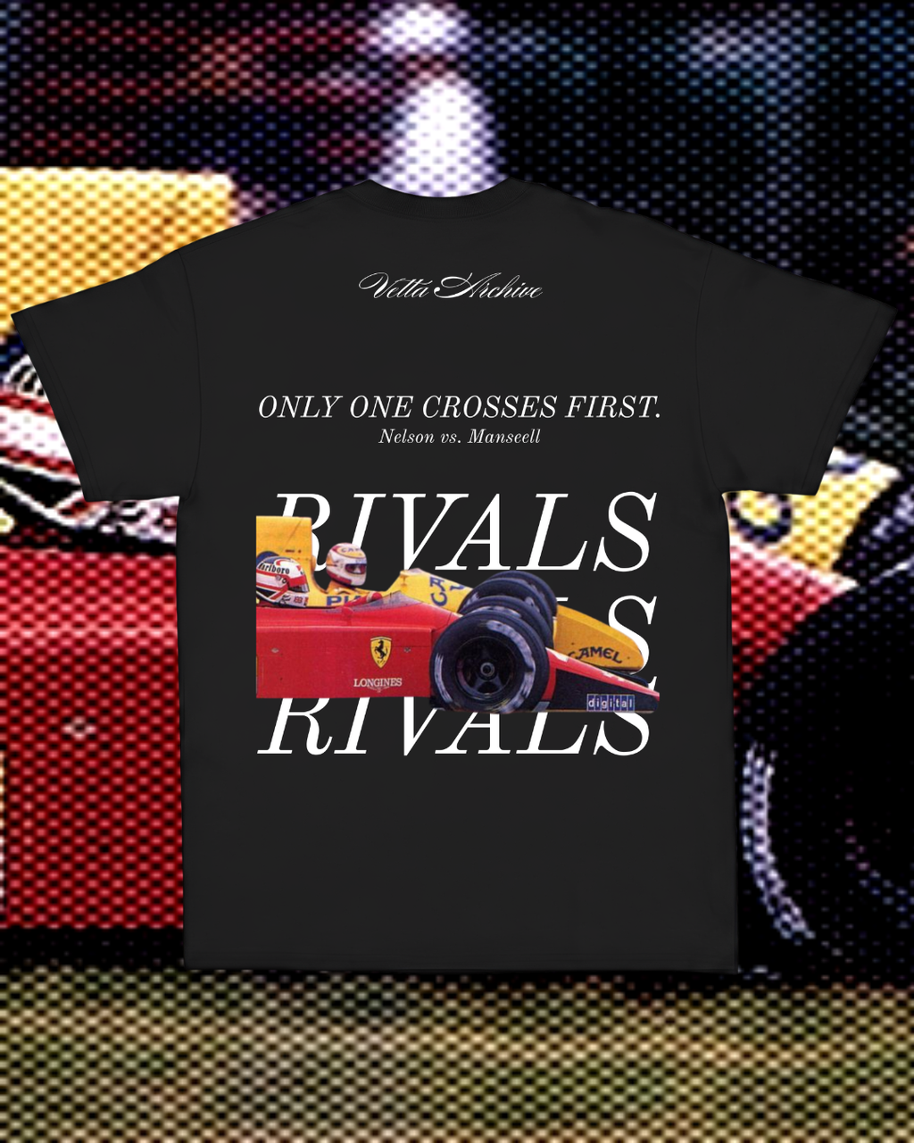 Camiseta Tradicional Mansell vs Piquet - Apenas um atravessa primeiro